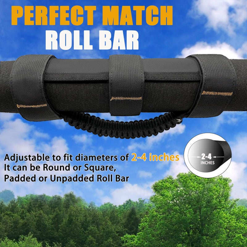 مقابض KKIKK Jeep Roll Bar Grab مقابض 4 عبوات Paraocrd Jeep مقابض الإمساك لـ Wrangler JK YJ TJ JL & Gladiator JT 2021 2022 2023 2024 Modle Jeep Wrangler مقابض الأجهزة (أسود) - Image 4